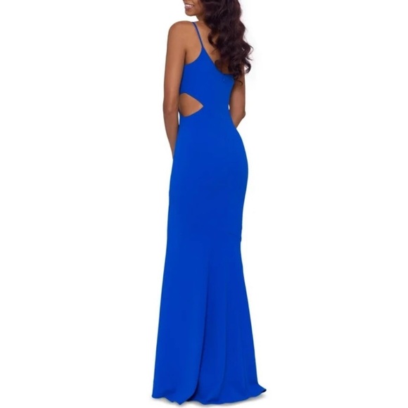 Betsy & Adam Cobalt Blue Cutout Crepe
Sheath Gown - Picture 2 of 8